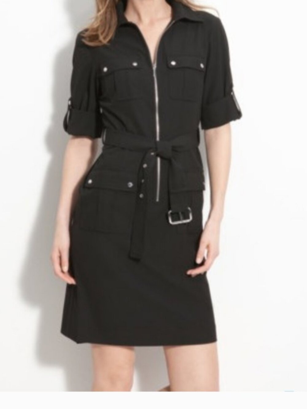 Large Michael Michael Kors Black Belted Shirt Dress - Silver Accents (ABBA)